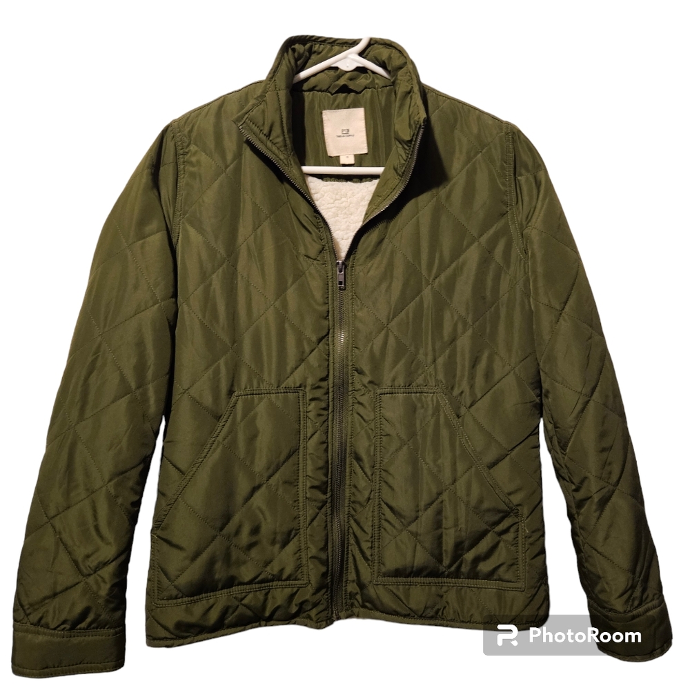 Thread + Supply Olive Green Puffer Quilted Jacket Coat Size XS Fall